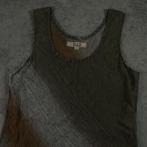 FLAX Tank Top Womens Small Brown Green Striped Linen Lagenlook Breathable Tunic